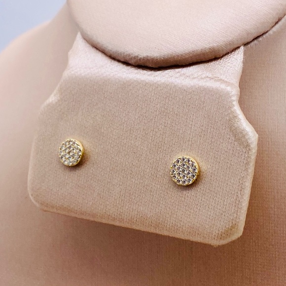 EUC Gold Plated CZ Disc Stud Earrings - Picture 5 of 15